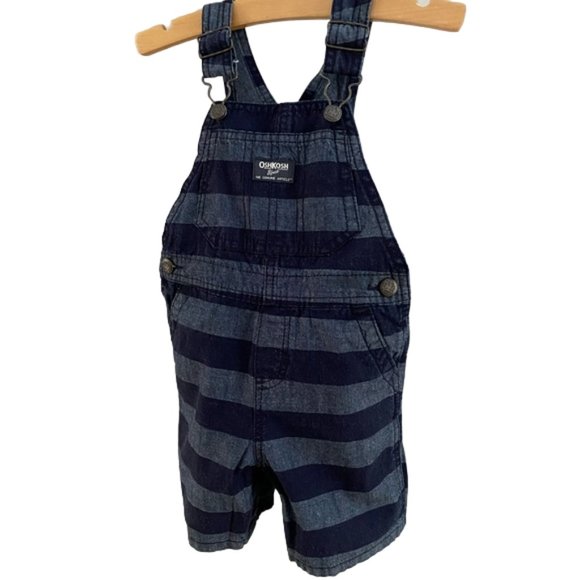 OshKosh Lightweight Blue Stripe Shortalls 24 Months - Picture 6 of 6